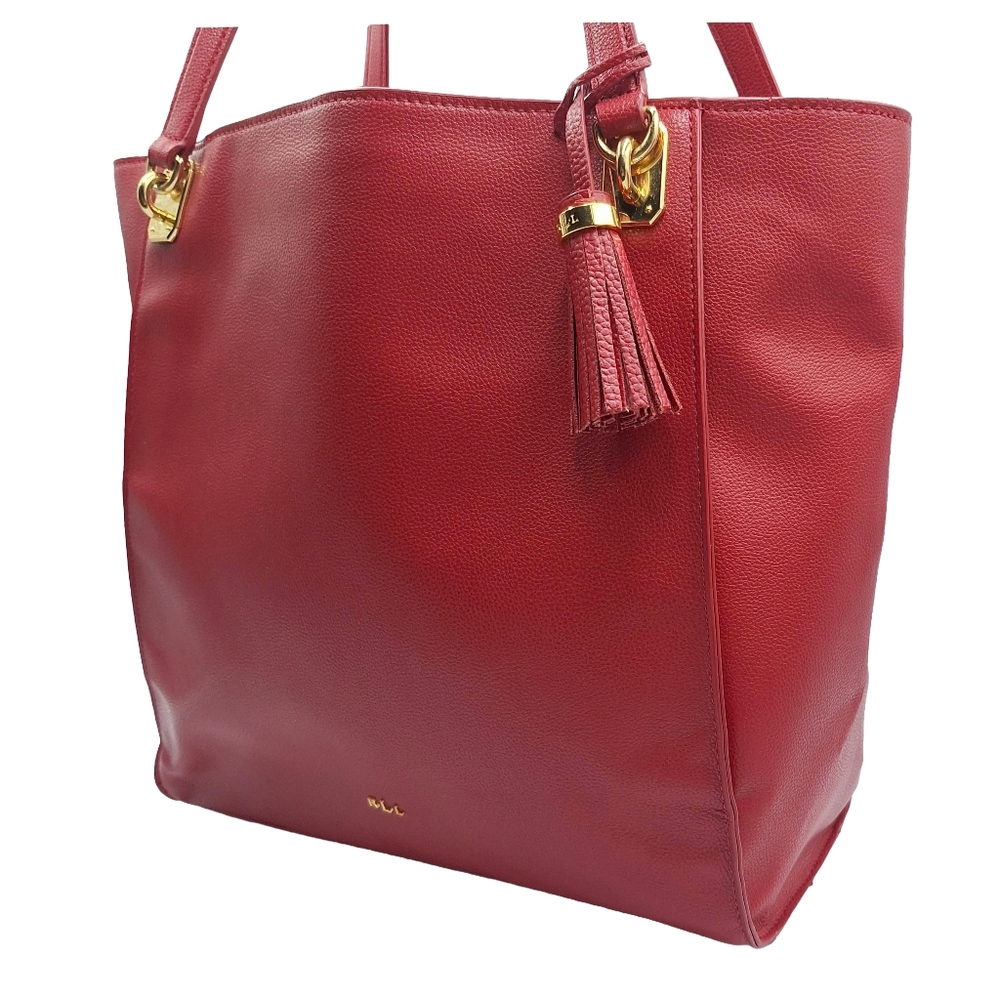 Ralph Lauren Large Red Saffiano Leather Tassel Tote - Picture 3 of 14
